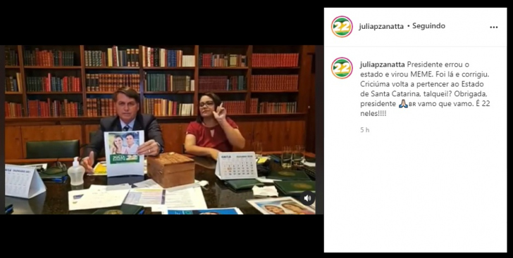 Bolsonaro em postagem de Júlia nesta sexta / Reprodução