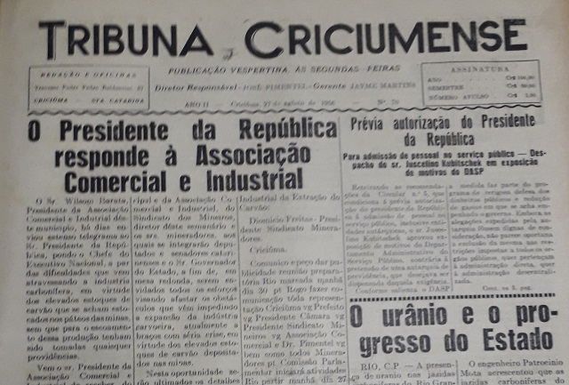 Reprodução / Tribuna Criciumense, 27/8/56