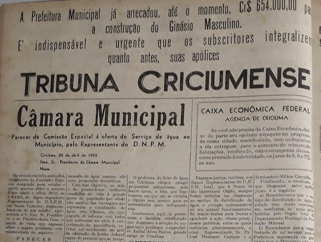 Reprodução / Tribuna Criciumense, 9/5/1955