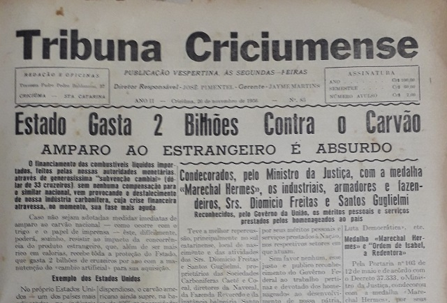 Reprodução / Tribuna Criciumense, 20/11/1956