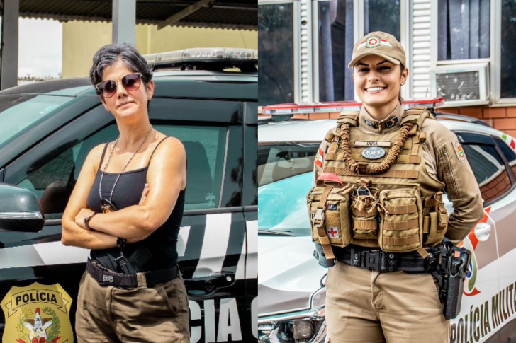 Isabel Cristina Feijó (Polícia Civil) e Iara Crepaldi (Polícia Militar) contam suas histórias na segurança pública de Criciúma. Foto: Eduardo Pereira/4oito.