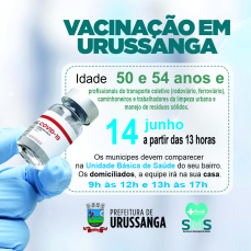 Notícia - Urussanga inicia vacinação de pessoas acima de 50 anos nesta segunda