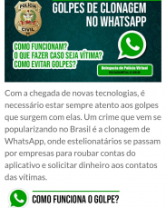 Notícia - Polícia Civil alerta para roubo de conta no Whatsapp