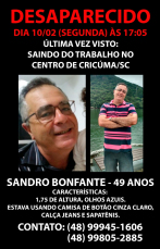 Notícia - Familiares buscam ajuda para encontrar Sandro Bonfante