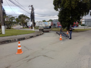 Notícia - Caminhão tomba carga na rotatória do São Luiz