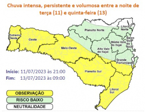 Notícia - Aviso meteorológico: Sul de SC terá grande volume de chuva na próxima semana