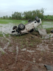 Notícia - Forquilhinha: jovem sai da pista e capota caminhonete em granja de arroz (FOTOS e VÍDEO)