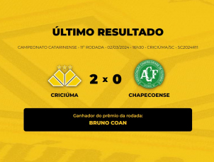 Notícia - Saiba quem ganhou o Bolão Bistek no jogo entre Criciúma e Chapecoense