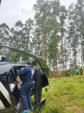 Notícia - Homem é resgatado de helicóptero após cair de árvore