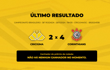 Notícia - Bolão Bistek: Sem acertadores para Criciúma 2x4 Corinthians