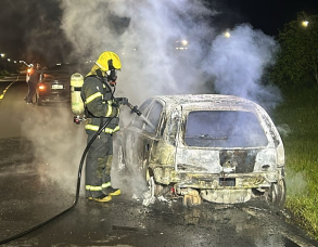 Notícia - Carro fica destruído por incêndio às margens da BR-101, em Maracajá