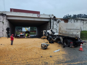 Notícia - Carreta de Armazém cai de viaduto após acidente na BR-101 (VÍDEO)