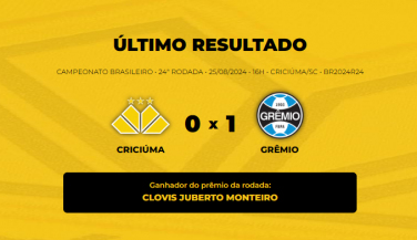 Notícia - Confira o vencedor do Bolão Bistek da partida entre Criciúma e Grêmio