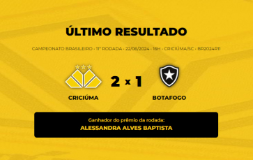 Notícia - Confira o vencedor do Bolão Bistek da partida entre Criciúma e Botafogo