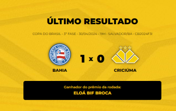 Notícia - Veja o vencedor do Bolão Bistek da partida entre Bahia e Criciúma