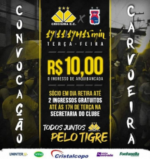 Notícia - Criciúma coloca ingressos a R$ 10,00 para o jogo contra o Paraná