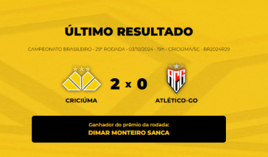 Notícia - Confira o vencedor do Bolão Bistek da partida entre Criciúma e Atlético-GO